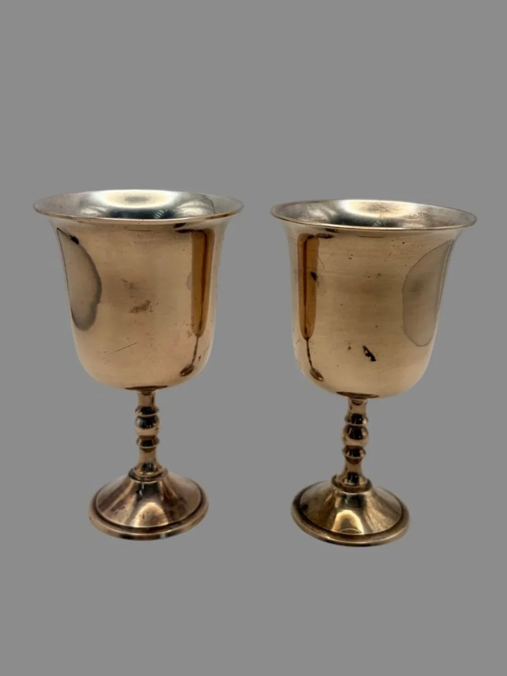 Vintage Silver Plate Over Brass Goblets Pair MCM India 5